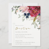 Red Burgundy Blush Blue Floral Baptism Invite Bedankkaart (Voorkant)