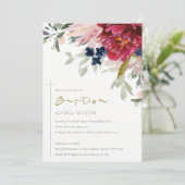 Red Burgundy Blush Blue Floral Baptism Invite Bedankkaart (Staand voorkant)