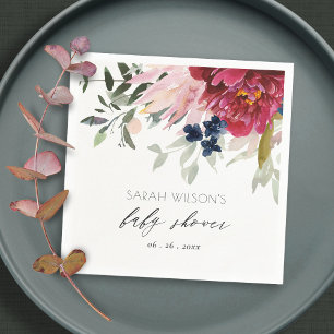 Red Burgundy Blush Blue Floral Bunch Baby shower Servet