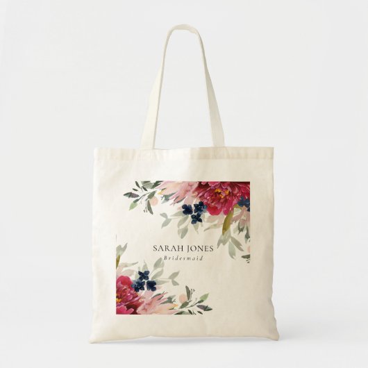 Red Burgundy Blush Blue Floral Bunch Bridesmaid Tote Bag (Voorkant)
