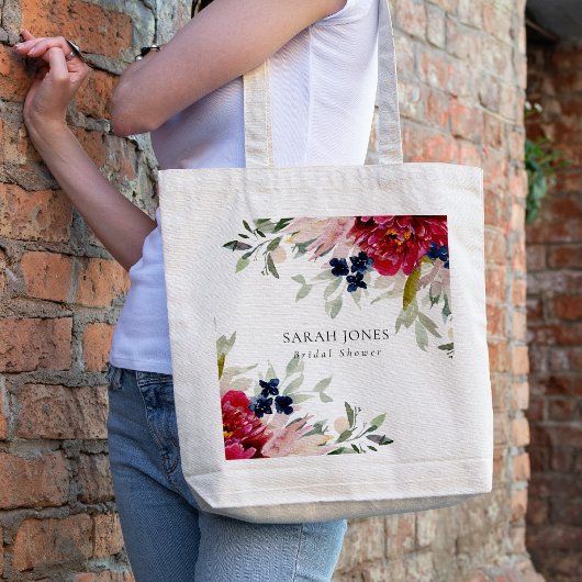Red Burgundy Blush Blue Floral Bunch Vrijgezellenf Tote Bag