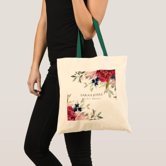 Red Burgundy Blush Blue Floral Bunch Vrijgezellenf Tote Bag (Voorkant (product))