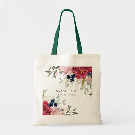 Red Burgundy Blush Blue Floral Bunch Vrijgezellenf Tote Bag (Voorkant)