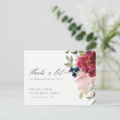 Red Burgundy Blush Blue Floral Weddenschap Bedankt Briefkaart (Staand voorkant)