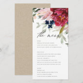 Red Burgundy Blush Blue Floral Wedding Menu Kaart (Voorkant / Achterkant)