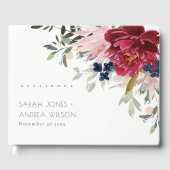 Red Burgundy Blush Blue Peony Floral Bunch Wedding Gastenboek (Voorkant)