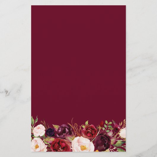 Red Burgundy Blush Floral Chic Weddenrenmenu (Achterkant)