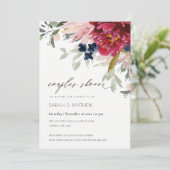 Red Burgundy Blush Floral Couples Shower Invite Bedankkaart (Staand voorkant)