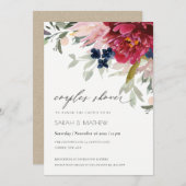 Red Burgundy Blush Floral Couples Shower Invite Bedankkaart (Voorkant / Achterkant)