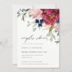 Red Burgundy Blush Floral Couples Shower Invite Bedankkaart