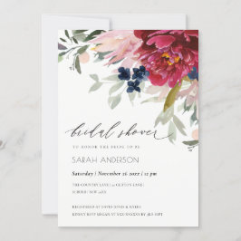 Red Burgundy Blush Floral Vrijgezellenfeest Invite Bedankkaart