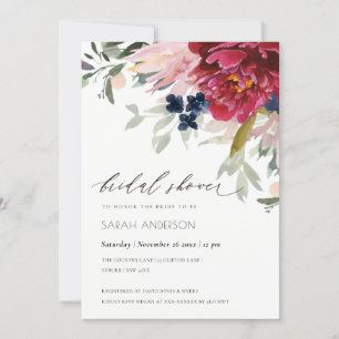 Red Burgundy Blush Floral Vrijgezellenfeest Invite Bedankkaart