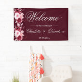 Red Burgundy Blush Pink Waterverf Welkom bruiloft Spandoek (Insitu)