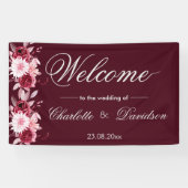 Red Burgundy Blush Pink Waterverf Welkom bruiloft Spandoek (Horizontaal)