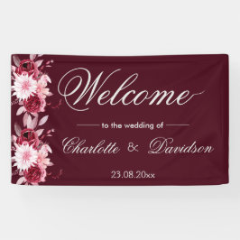 Red Burgundy Blush Pink Waterverf Welkom bruiloft Spandoek