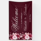 Red Burgundy Blush Pink Waterverf Welkom bruiloft Spandoek (Verticaal)