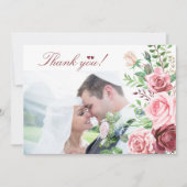 Red Burgundy Blush Roses PHOTO Weddenschap Bedankkaart (Voorkant)