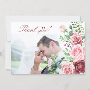 Red Burgundy Blush Roses PHOTO Weddenschap Bedankkaart
