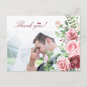 Red Burgundy Blush Roses PHOTO Weddenschap Briefkaart