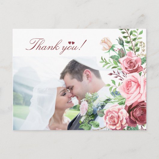Red Burgundy Blush Roses PHOTO Weddenschap Briefkaart (Voorkant)