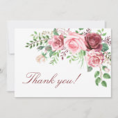 Red Burgundy Blush Roses Wedding Bedankkaart (Voorkant)