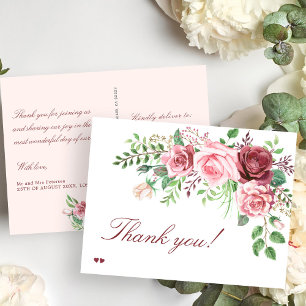 Red Burgundy Blush Roses Wedding Briefkaart