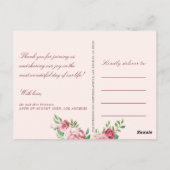 Red Burgundy Blush Roses Wedding Briefkaart (Achterkant)