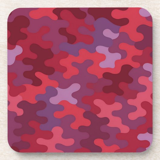Red Burgundy Camo Plastic Coaster Set Bier Onderzetter (Voorkant)