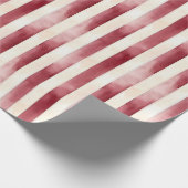 Red Burgundy Cream Stripes Christmas Cadeaupapier (Hoek)