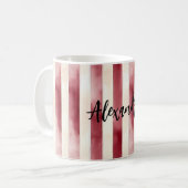 Red Burgundy Cream Stripes Christmas Koffiemok (Voorkant links)