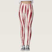 Red Burgundy Cream Stripes Christmas Leggings (Voorkant)