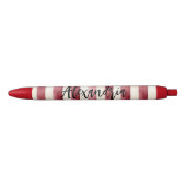 Red Burgundy Cream Stripes Christmas Zwarte Inkt Pen (Voorkant)