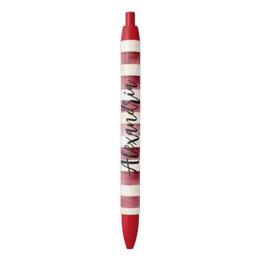 Red Burgundy Cream Stripes Christmas Zwarte Inkt Pen (Voorkant Verticaal)