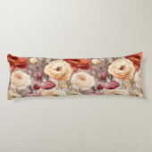 Red Burgundy Cream Stripes Flowers Leaves Lichaamskussen (Achterkant)