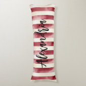 Red Burgundy Cream Stripes Flowers Leaves Lichaamskussen (Voorkant Verticaal)