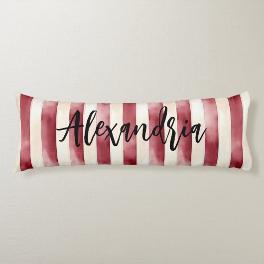 Red Burgundy Cream Stripes Flowers Leaves Lichaamskussen (Voorkant)