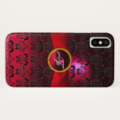 RED BURGUNDY DAMASK RIBBON GEM MONOGRAM Case-Mate iPhone CASE (Achterkant (horizontaal))
