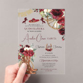 Red Burgundy Floral Charro Western Quinceanera  Acryl Uitnodigingen (Insitu (Draagbaar))