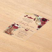 Red Burgundy Floral Charro Western Quinceanera  Acryl Uitnodigingen (Laagn)