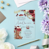 Red Burgundy Floral Charro Western Quinceanera  Acryl Uitnodigingen (Insitu (Huwelijk))