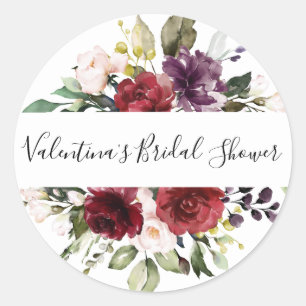 Red Burgundy Floral Vrijgezellenfeest Envelope Sea Ronde Sticker