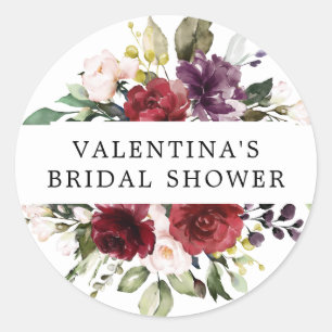 Red Burgundy Floral Vrijgezellenfeest Envelope Sea Ronde Sticker