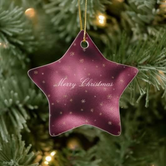 Red Burgundy Gold Glitter Snowflakes Keramisch Ornament (Boom)