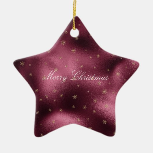 Red Burgundy Gold Glitter Snowflakes Keramisch Ornament (Voorkant)