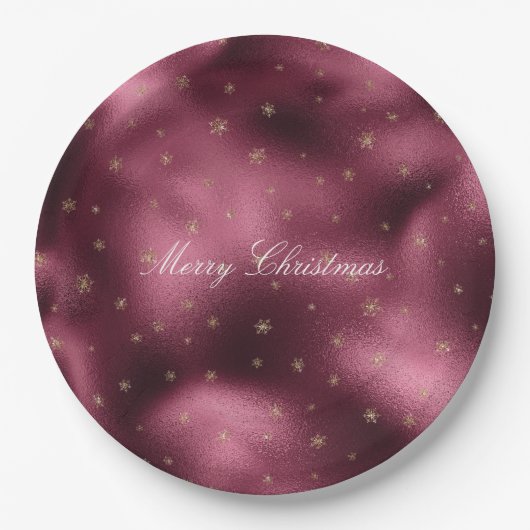 Red Burgundy Gold Glitter Snowflakes Papieren Bordje (Voorkant)