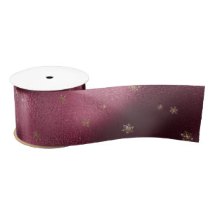 Red Burgundy Gold Glitter Snowflakes Satijnen Lint