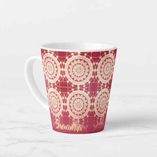 Red Burgundy Gold White Mandala Pattern Latte Mok (Linkerhoek)