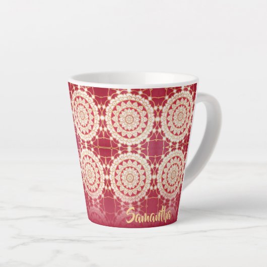 Red Burgundy Gold White Mandala Pattern Latte Mok (Rechterhoek)
