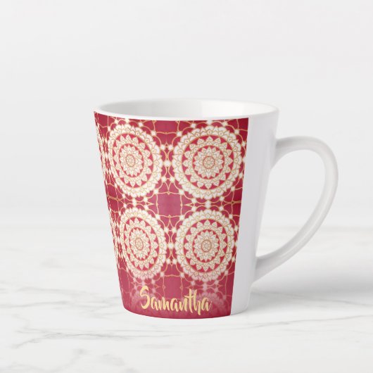 Red Burgundy Gold White Mandala Pattern Latte Mok (Rechts)
