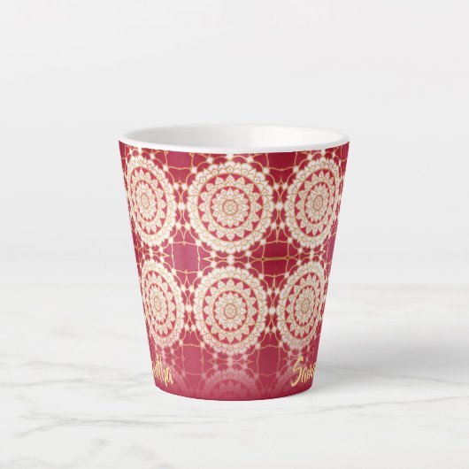 Red Burgundy Gold White Mandala Pattern Latte Mok (Voorkant)